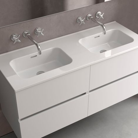 Salgar Waschbecken CONSTANZA 1210 Ohne Siphon und Klicker-Ablauf GLANZ-WEISS 1210 x 20 x 460 mm (1/2)