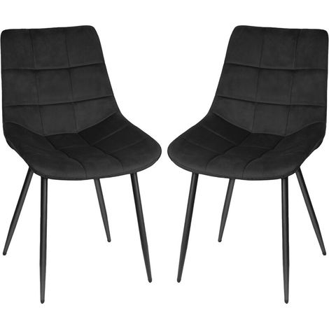 Chaise de salle à manger en velours avec dossier à neuf carrés et pieds en métal - Lot de deux. Parfait pour la cuisine.noir (1/5)