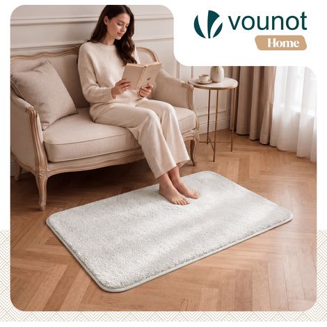 Tapis de salon poils ras doux antiderapant 80x150cm uni crème