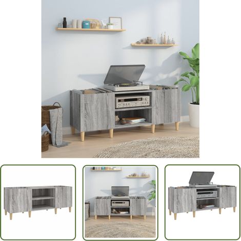 The Living Store Armoire à disques sonoma gris 121x38x48 cm bois d'ingénierie - Meuble À Disques - Armoire Vinyle - Rangement Disque - Étagère Musique - Support Tourne-disque (1/5)