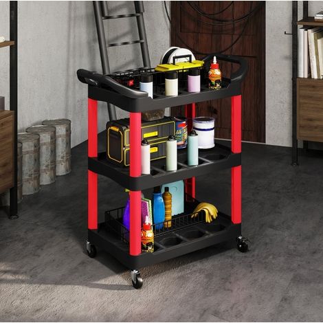 CHICFURN Carro de taller 83 x 43 x 97 cm de plástico negro y rojo, carga 91 kg (1/5)
