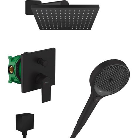 Hansgrohe Vernis Shape Rainfinity All-in-One Duschset mit Kopfbrause 230 XXL + Handbrause mit 3 Strahlarten, Mattschwarz (1/5)
