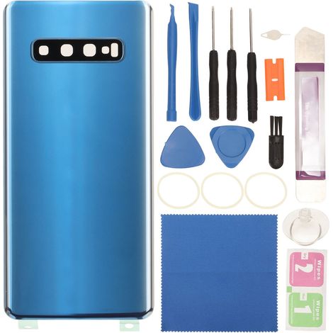 Coque arrière en verre de remplacement avec objectif de caméra pré-collé pour Galaxy S10+ Plus G975 Bleu (1/5)