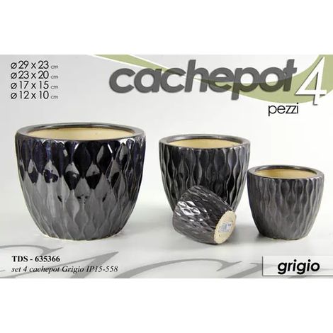 Set de 4 cachepots cerámicos gris oscuro Ø30/23/17/12 cm