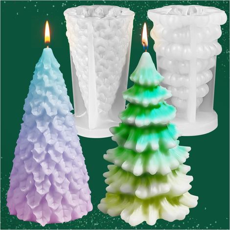 Moules Bougie Noel, 2 PCS Moules Silicone Noel, Moule à Bougie à Couler Décoration de Noël, Moule en Silicone 3D en Forme de Sapin de Noël, pour DIY Bougies Parfumées, Savon, Travaux Manuels (A) (1/5)