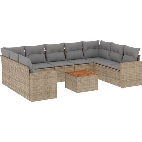 Juego de sofás jardín con cojines beige 10 pzas ratán sintético vidaXL (1/3)