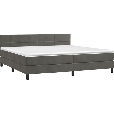 Cadre de lit LED avec sommier tête de lit matelas surmatelas 200x200 cm tissu velours gris foncé TDL0207691