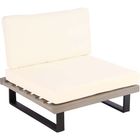 Poltroncina da giardino in legno di acacia grigia e alluminio con cuscino bianco panna 040006846