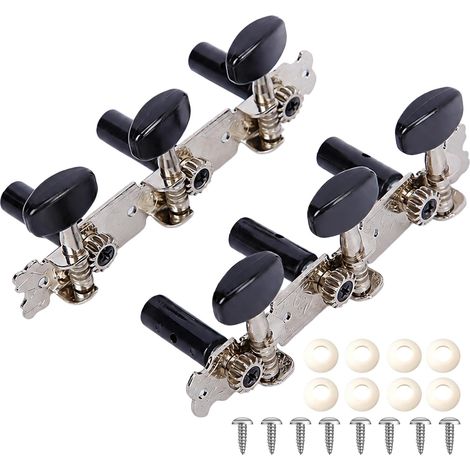 Mécaniques Guitare Classique, Chevilles d'Accordage pour Guitare, Lot de 2 Plaques 3 par Plaque, Remplacement et Réparation, Argent Gris avec Boutons Noirs (1/5)