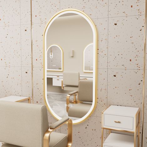 Gold Aluminium Alloy Frame Illuminated LED Bathroom Mirror Living Room Wall Mirror, Oval 1000x500mm (1/5)