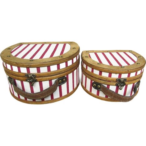 Boîtes demi rondes en bois à rayures rouges avec anse 24 cm
