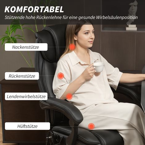 Fauteuil de bureau ergonomique avec fonction massage, siège avec repose-pieds, similicuir noir (1/5)