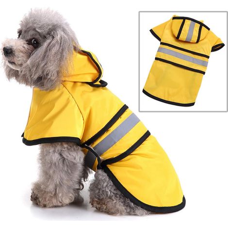 Chubasquero reflectante con capucha para perros, poncho impermeable ligero y ajustable para perros pequeños, medianos y grandes, amarillo, S