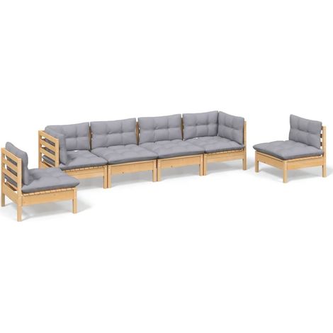 INLIFE Salon de jardin 6 pcs avec coussins gris Bois de pin massif (1/5)