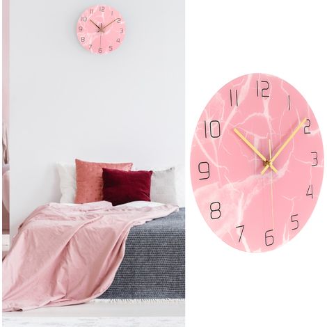 Horloge murale rose minimaliste et créative, horloge en acrylique imprimée UV, décoration pour le salon. (1/5)