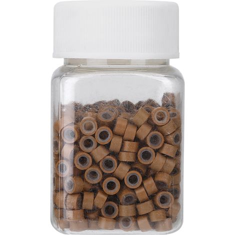 Tubes à extensions capillaires en aluminium et silicone, microrings marron clair, 100 pièces pour tressage et décoration cheveux (1/5)