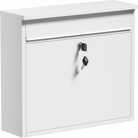 Wiltec Boîte aux lettres murale ou sur pied V13, Verrouillable, Blanche, Acier galvanisé, 360 x 105 x 315 mm, Fente et clapet pour courrier (1/5)