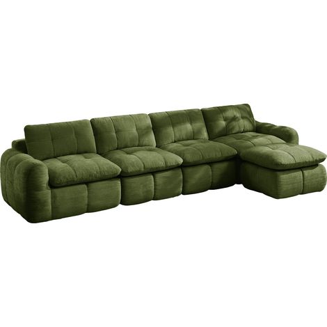 Sofá Modular de Esquina 4 Plazas con Otomana, Sin Montaje, Chenilla, Verde 334 x 160 x 68 cm (1/5)