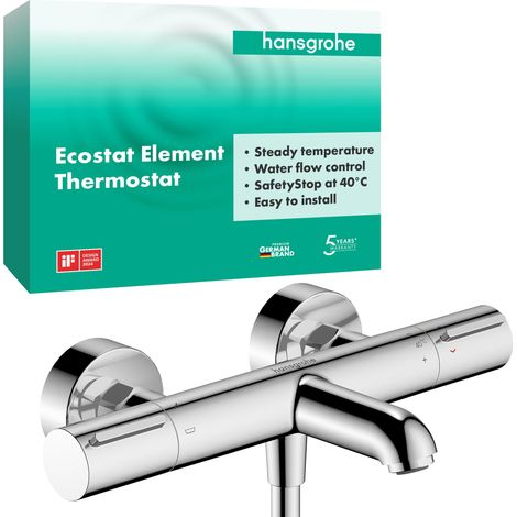 Mitigeur baignoire thermostatique, Robinet de baignoire apparent avec arrêt de sécurité à 40°C, Thermostat 2 sorties, Chromé (1/5)