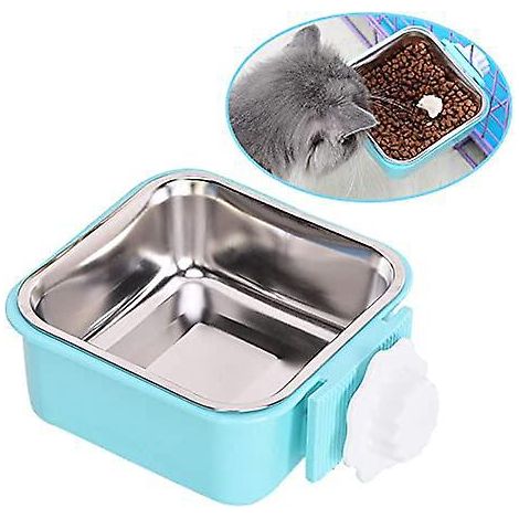 (bleu) Bol Suspendu Pour Animaux De Compagnie, Amovible En Acier Inoxydable Gamelle Suspendre, Nourriture Eau Bols Pour Chats Lapins Fournitures (1/5)