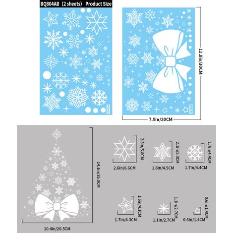 Autocollants de Noël blancs, scène d'hiver enneigée, flocons de neige, arbres, autocollants pour fenêtres, nœuds, couronnes, boules suspendues, autocollants statiques pour vitrines.