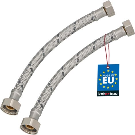 KOTARBAU® Lot de 2 Flexible Robinet 1/2"x3/8" - Tuyau Robinet 20cm - Acier Inoxydable - Rallonge Robinet Cuisine Flexible - Tuyau Robinet Cuisine Flexible - Tuyau Flexible Plomberie - Argent (1/4)