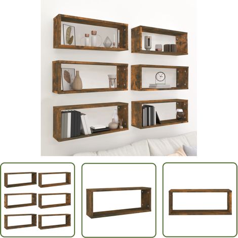 The Living Store Étagères murales cube 6 pcs Chêne fumé 60x15x23 cm Bois - Étagères Murales - Étagères Cubes - Rangement Mural - Bibliothèque Murale - Décoration Murale (1/6)