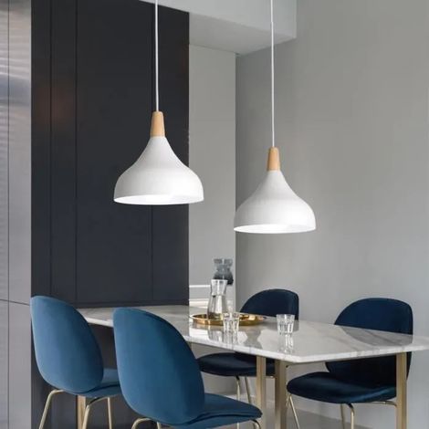 U-DO 2Pcs Lustre Suspension design Rétro Nordique - Ø20 - Métal/Bois - Blanc (1/4)