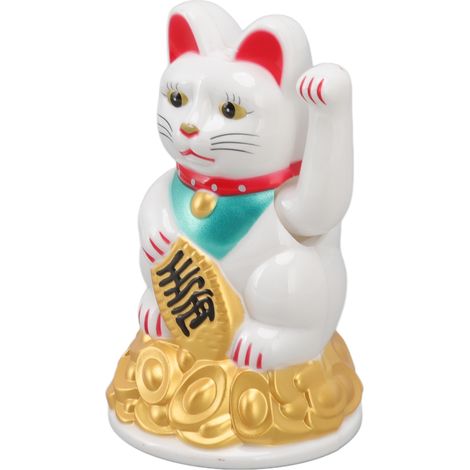 Ornement Chat Porte-Bonheur, Sculpture de Chat Électrique en Plastique, Blanc 11,4 cm (4,5 po), Idéal pour la décoration intérieure et les cadeaux. Référence MLY45C