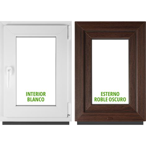 Ventana PVC BauPlaza 60 x 100 cm (Ancho x Alto) Oscilobatiente Apertura Derecha – Roble Oscuro Exterior / Blanco Interior – Doble Acristalamiento (1/5)