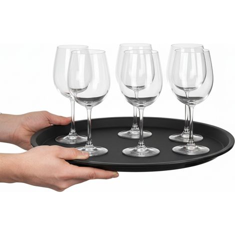 Rutschfeste, schwarze, runde Küchenservierplatte, 36 cm