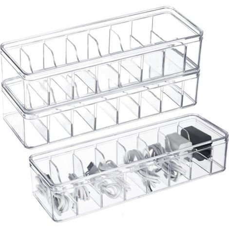 3 pezzi，Scatola porta cavi，Organizzatore di cavi，Scatola in plastica per riporre i caricabatterie，Colore trasparente，26106 cm (1/5)