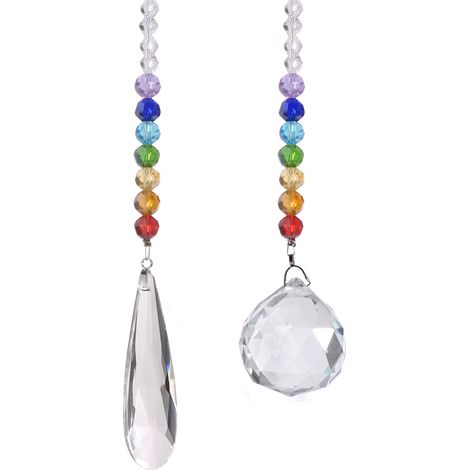 Lot de 2 boules et prismes en cristal pour lustre, jardin ou fenêtre, créant un arc-en-ciel et des chakras, décoration suspendue (1/5)