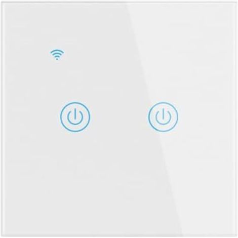WiFi interrupteur mural intelligent, Panneau tactile en verre, Compatible avec Alexa, Assistant Google (2 gang) (1/5)