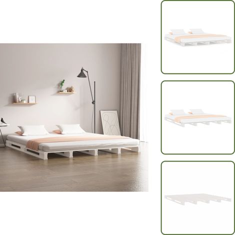 Lit de palette blanc 160x200 cm bois de pin massif - Lit Plateforme - Lit Bois - Lit Design - Lit Double - Lit Contemporain (1/5)