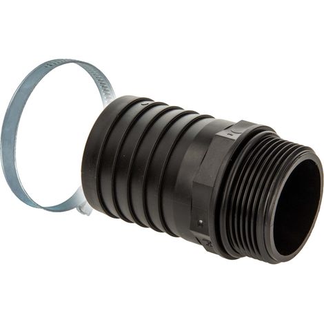 tecuro gerade Schlauchtülle Ø 50 mm x 1 1/2 Zoll AG mit O-Ring NBR, mit Edelstahlschlauchschelle, PP-schwarz (1/5)