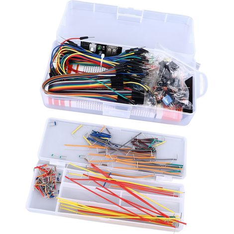 Plaque d'essai à 830 points de connexion avec module d'alimentation et kit de composants électroniques à monter soi-même (fils de connexion). (1/5)