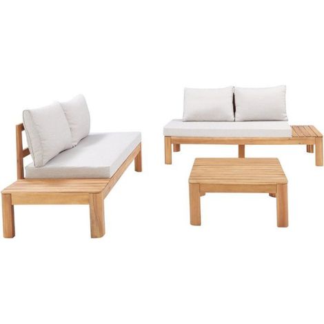 Salon de jardin - SANA - Bois acacia FSC - 1 table basse et 2 canapés - Gris clair - 4 personnes (1/5)