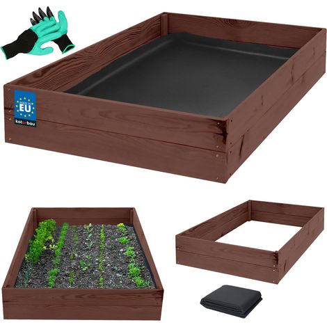 KOTARBAU® Carré Potager - Bois de Pin Imprégné - 140 x 120 x 18 cm - Marron - Bac Potager - Jardiniere Surelevee Exterieur - avec Vlies et Gants à Griffes