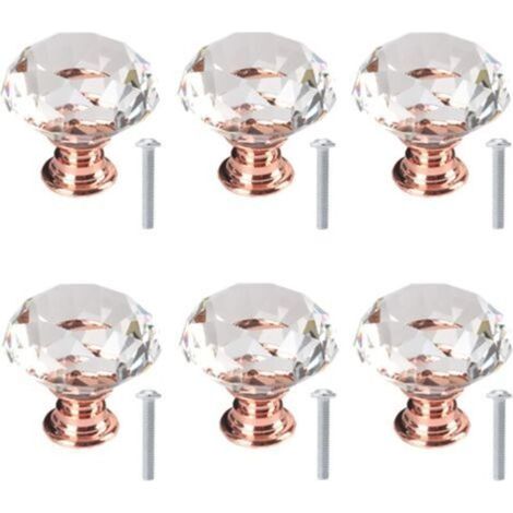 6 pièces (332,8 cm) poignées de porte en cristal de base en or rose, poignées de meubles en diamant, poignées d'armoire, poignées décoratives (1/4)