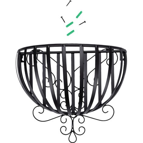 Panier à Fleurs Mural en Fer Noir – Style Vintage – Fixation Murale – Gain de Place – Pour Balcon, Jardin & Terrasse – Décoratif et Robuste (1/5)