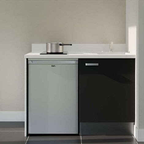 Kitchenette K08L - 120 cm - plan monobloc évier intégré Snova- évier à droite - Façades Noir + Electroménager inclus coloris Inox (1/5)