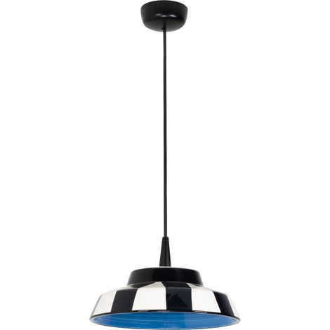 Lampada a sospensione Circus in ceramica artigianale italiana, design a righe bianche e nere con interno rosso, LED integrato 8W, diametro 24 cm (1/5)