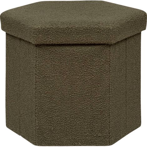Pouf pliant hexagonal Jako bouclette Vert Kaki Atmosphera (1/5)