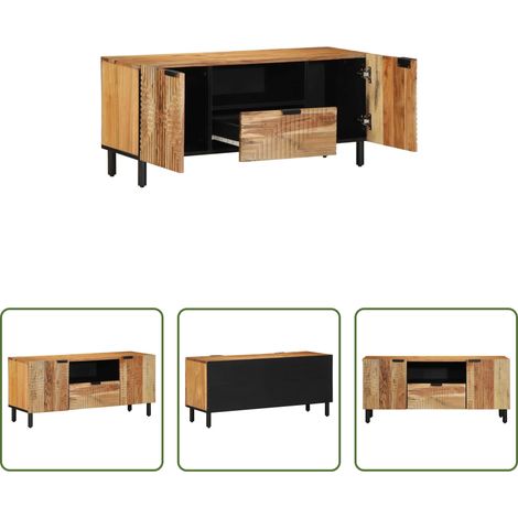 vidaXL Meuble TV - Unites TV avec tiroir Bois d'Acacia Massif 105 x 33,5 x 46 cm (1/5)