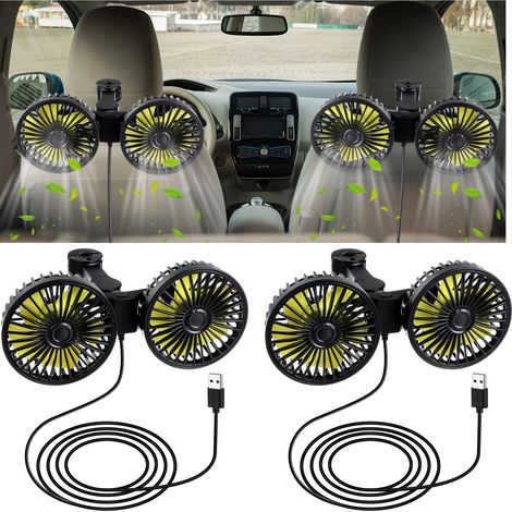 Lot de 2 ventilateurs de siège de voiture pour siège arrière de voiture portable USB 12 V Ventilateur rotatif à 360 degrés Puissante circulation d'air électrique pour véhicules SUV (style USB) (1/4)