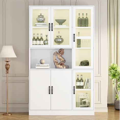 Vitrinenschrank mit LED, 120 x 40 x 200 cm, MDF und HD-Glas, Weiß OKMYHOME (1/5)