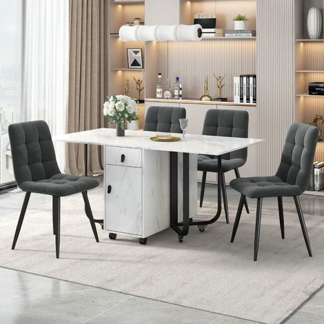 Ensemble table à manger pliante 150x80 cm avec 4 chaises en velours gris foncé