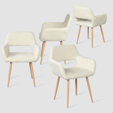 Meuble Cosy Lot de 4 Chaises de Salle à Manger Scandinave Fauteuil Assise rembourrée en Sherpa Pieds en métal pour Cuisine Salon Chambre Bureau, Beige, Blanc, 56x56x78cm (1/5)