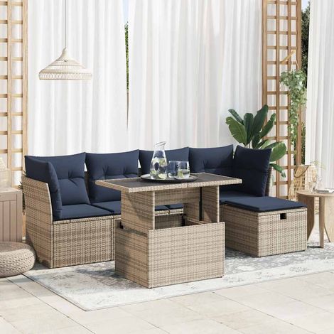 Set sofás jardín y cojines 6 pzas ratán sintético acacia gris vidaXL (1/5)